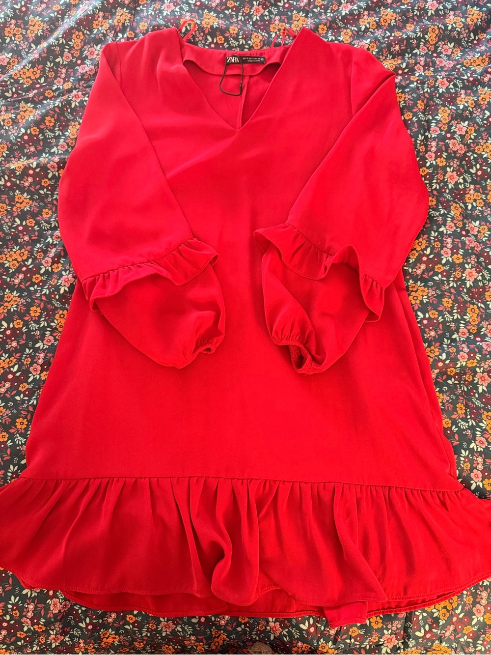 Zara Red V-Neck Ruffle Mini Dress - Picture 9 of 9